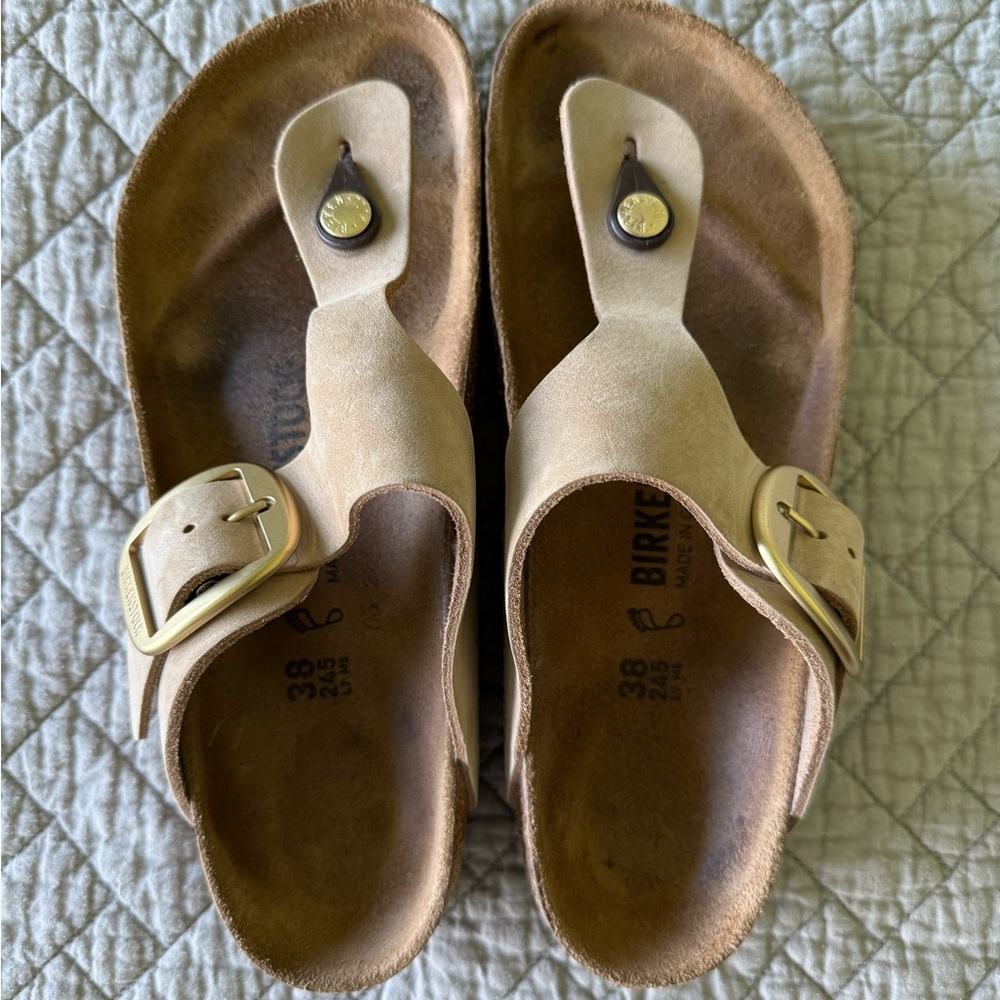 Birkenstock Tan Sandals with Gold Buckle
